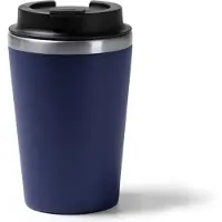 Roly Thermosbeker 350 ML Koffiebeker to go - Travel mug dubbelwandig - Navy blue - binnenkant RVS - Voor koffie en thee - Lekdichte reisbeker - Buitenkant recyled PP 6 uur Koud / 3 uur warm