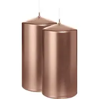 Wiedemann Cilinderkaars/stompkaars - 2x - metallic roségoud - 12 x 6 cm - 33 branduren - zuilkaarsen