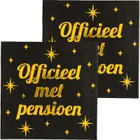 Paper Dreams Paperdreams Verjaardag feest servetten - Officieel met Pensioen - 32x stuks - zwart/goud - 33 x 33 cm