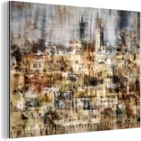 MuchoWow Aluminium schilderij 120x90 cm - Wanddecoratie metaal - Stad - Kunst - Huizen - Beige - Metalen muurdecoratie woonkamer - Decoratie industrieel - Foto op dibond - Industriële accessoires slaapkamer