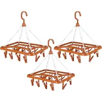 Urban Living Wasgoed droogcarrousel/droogmolen - 3x - 18 clips/knijpers - terra - kunststof - 31 x 33 cm