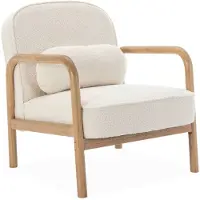 Sweeek Fauteuil met naturelkleurig hout en bouclé Crème