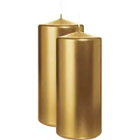 Wiedemann Cilinderkaars/stompkaars - 2x - metallic goud - 15 x 7 cm - 63 branduren - zuilkaarsen