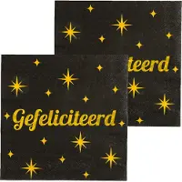 Paper Dreams Paperdreams Verjaardag feest servetten - Gefeliciteerd - 32x stuks - zwart/goud - 33 x 33 cm