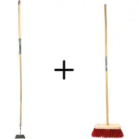 Synx Tools Rechte schoffel 16cm & Straatbezem Nylon 50cm - Onkruidverwijderaar - Schoffel met Steel - 170 cm steel met Hilt - Hark - Onkruidbestrijding - Bezem met steel 160 cm