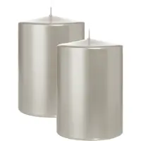 Wiedemann Cilinderkaars/stompkaars groot - 2x - metallic zilver - 15 x 10 cm - 113 branduren - zuilkaarsen