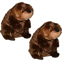 Wild republic knuffel Bever - 2x - pluche - 30 cm - bruin - knuffeldier