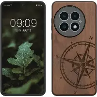 Kwmobile telefoonhoesje geschikt voorOnePlus 13 - Hoesje met bumper - hout - In donkerbruin Vintage Kompas design