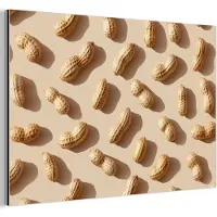 MuchoWow Aluminium schilderij 150x100 cm - Wanddecoratie metaal - Pinda's - Patroon - Beige - Metalen muurdecoratie woonkamer - Decoratie industrieel - Foto op dibond - Industriële accessoires slaapkamer