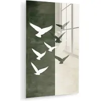MuchoWow Glasschilderij 120x180 cm - Schilderij acrylglas - Japandi - Vogel - Groen - Foto op glas - Muurdecoratie woonkamer - Wanddecoratie slaapkamer - Schilderijen