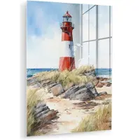 MuchoWow Glasschilderij 120x160 cm - Schilderij acrylglas - Vuurtoren - Rotsen - Zee - Natuur - Maritiem - Foto op glas - Muurdecoratie woonkamer - Wanddecoratie slaapkamer - Schilderijen