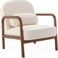 Sweeek Fauteuil met walnootkleurig hout en bouclé Crème