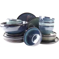 OTIX Serviesset - 19-delig - Bordenset - Saladeschaal - Ontbijtborden - Dinerborden - Soepkommen - 6 Persoons - Blauw - Gebaksbordjes - EBONY