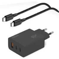 Phreeze USB C Adapter 65W + USB C Naar USB C Kabel 1 Meter - 2 USB-C & 1 USB-A Snellader - Laptop Oplader Geschikt voor iPhone 15, 16 , Samsung S20, S21, S22, S23, S24, Macbook - Wit