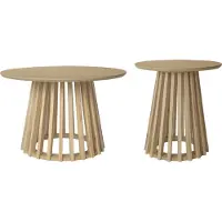 Sweeek Set van 2 ronde salontafels, eikenhoutkleurig tafelblad en dennenhouten poten, Ø40cm en Ø60cm