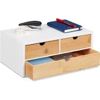 Relaxdays bureau organizer 3 lades - opbergsysteem - mini ladekast - bamboe ladeblok