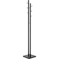 Haku kapstok, 8 haken, elk met een draagvermogen van 5 kg, bodemplaat, B 290 x D 290 x H 1760 mm, staal-/metaalbuis met poedercoating, zwart