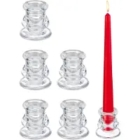 Relaxdays kaarsenstandaard - set van 6 - glas - rond - voor dinerkaarsen - 5,5 cm