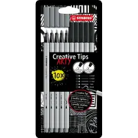 Stabilo Creative Tips - Pennenset met diverse puntdiktes – ARTY – Etui Met 10 Stuks – Zwart, Grijs