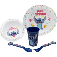 Stitch and Soul Disney's Stitch Kinderservies - 5-delig - Herbruikbaar - Inclusief bord, kom, bestek en beker - Vaatwasser- en microgolfbestendig & BPA-vrij - Wit/Blauw