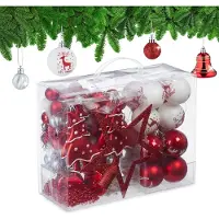 Relaxdays kerstballen - set van 103 - kunststof - onbreekbaar - kerstboomversiering - rood/wit