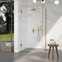 FortiFura Galeria Douchecabine - 90x90x200cm - scharnieren - deurgreep - stabilisatiestang - vlak - helder veiligheidsglas - Geborsteld messing PVD (Goud) SW1122548/SW1122564/SW797910/SW797926