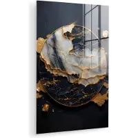 MuchoWow Glasschilderij 120x180 cm - Schilderij acrylglas - Kunst - Goud - Zwart - Modern - Abstract - Foto op glas - Muurdecoratie woonkamer - Wanddecoratie slaapkamer - Schilderijen