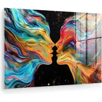 MuchoWow Glasschilderij 180x120 cm - Schilderij acrylglas - Kunst - Kleurrijk - Vrouw - Art - Abstract - Gezichten - Foto op glas - Muurdecoratie woonkamer - Wanddecoratie slaapkamer - Schilderijen