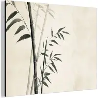 MuchoWow Aluminium schilderij 40x30 cm - Wanddecoratie metaal - Japandi - Bamboe - Beige - Metalen muurdecoratie woonkamer - Decoratie industrieel - Foto op dibond - Industriële accessoires slaapkamer