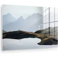 MuchoWow Glasschilderij 180x120 cm - Schilderij acrylglas - Natuur - Berg - Landschap - Meer - Foto op glas - Muurdecoratie woonkamer - Wanddecoratie slaapkamer - Schilderijen