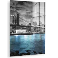 MuchoWow Glasschilderij 30x40 cm - Schilderij acrylglas - New York - Skyline - Stad - Blauw - Foto op glas - Muurdecoratie woonkamer - Wanddecoratie slaapkamer - Schilderijen