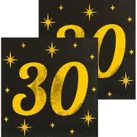 Paper Dreams Paperdreams Verjaardag feest servetten - leeftijd 30 jaar - 32x stuks - zwart/goud - sterren - 33 x 33 cm