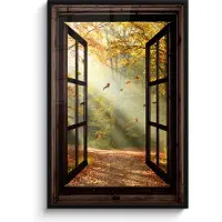 PosterMonkey Poster in lijst - Fotolijst 80x120 cm - Posters - Bos - Bomen - Herfst - Zon - Herfstbladeren - Natuur - Doorkijk - Posterlijst zwart - Decoratie - Wanddecoratie woonkamer - Muurdecoratie slaapkamer