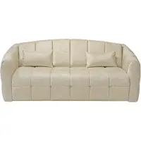 Vente-unique Driezitsslaapbank van beige fluweelstof - Bed 140 cm - Matras 13 cm RETUNA II