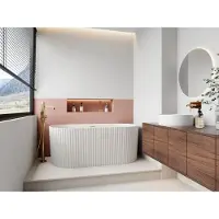 Vente-unique Geribbeld vrijstaand bad van acryl - Mat wit - 230L - 170 x 80 x 58 cm - ALIENA