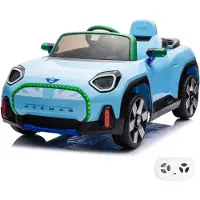 Vrooomy MINI Aceman 12V Elektrische Kinderauto 1 tot 5 jaar – Officieel Gelicentieerd Accuvoertuig met Afstandsbediening – Luxe Compacte SUV met Lederen Zitje, Bluetooth & EVA-Banden – Blauw
