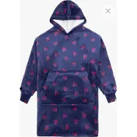 Woody Studio oversized hoodie velours - donkerblauw - kersen print - 242-12-YXL-V/932 - kinderen one size