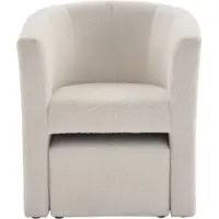 Vente-unique Fauteuil met holle rugleuning en poef in witte boucléstof – JOVANA