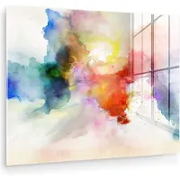 MuchoWow Glasschilderij 40x30 cm - Schilderij acrylglas - Waterverf - Regenboog - Abstract - Kunst - Kleuren - Foto op glas - Muurdecoratie woonkamer - Wanddecoratie slaapkamer - Schilderijen