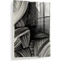 MuchoWow Glasschilderij 120x160 cm - Schilderij acrylglas - Abstract - Zwart - Wit - Lijnen - Foto op glas - Muurdecoratie woonkamer - Wanddecoratie slaapkamer - Schilderijen
