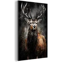 MuchoWow Aluminium schilderij 60x90 cm - Wanddecoratie metaal - Hert - Zwart - Dier - Hertenkop - Metalen muurdecoratie woonkamer - Decoratie industrieel - Foto op dibond - Industriële accessoires slaapkamer