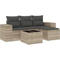 vidaXL 5-delige Loungeset met kussens poly rattan lichtgrijs