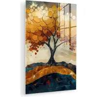 MuchoWow Glasschilderij 120x180 cm - Schilderij acrylglas - Boom - Natuur - Goud - Modern - Foto op glas - Muurdecoratie woonkamer - Wanddecoratie slaapkamer - Schilderijen