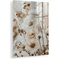 MuchoWow Glasschilderij 120x160 cm - Schilderij acrylglas - Bloemen - Winter - Wit - Sneeuw - Beige - Foto op glas - Muurdecoratie woonkamer - Wanddecoratie slaapkamer - Schilderijen