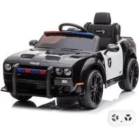 Vrooomy Dodge Charger SRT Politiewagen Elektrische Kinderauto 12V (1–6 jaar) – Officieel gelicenseerd, met afstandsbediening, EVA-banden, LED-verlichting en lederen stoel – Elektrische kinderauto – Zwart
