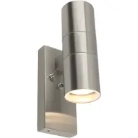 Olucia - Buiten up-down wandlamp met schemersensor Pedro, roestvrij staal (rvs) - Vorm: Cilinder