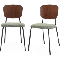 Sweeek Bouclé zitting en houten rugleuning stoelen (set van 2) Groen