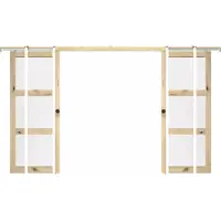 Vente-unique Dubbele schuifdeur met klamplaagsysteem in hout en gehard glas - 3 vensters - 2 x H205 x L93 cm - ACOSTA II