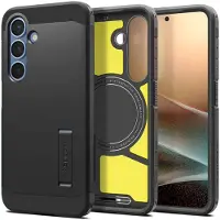 Spigen Tough Armor Hoesje Geschikt voor Samsung Galaxy S25 Plus | Compatibel met MagSafe en Qi2 | Back Cover Militaire Standaard | Kickstand | Zwart