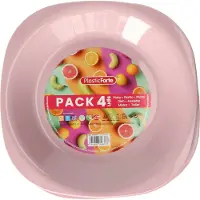 PlasticForte Verjaardag/kinderen/camping borden - 4x stuks - Dia 21 cm - roze - kunststof - onbreekbaar